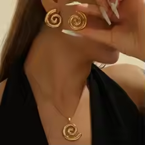 Luxury 18k Gold Plated Women Fashion Jewelry Necklaces Stainless Steel Spiral Stud Earrings Pendant Necklace