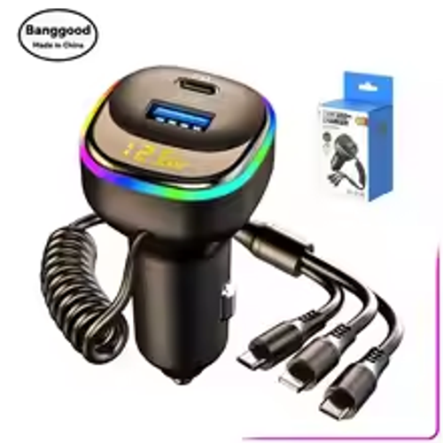 ​K2 Car Charger · Retractable 3-in-1 Cable · 7-Color LED Light