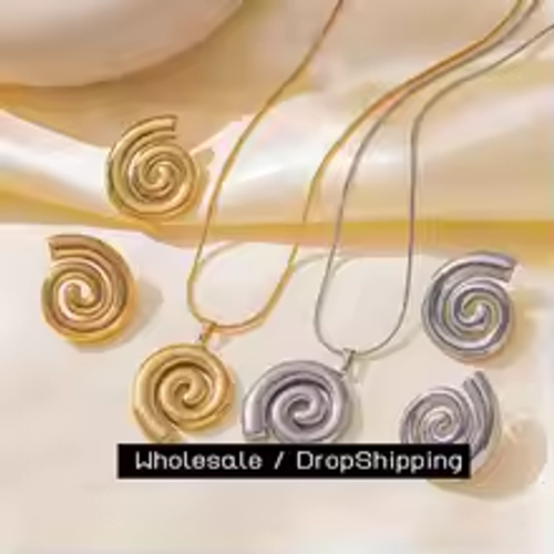 Luxury 18k Gold Plated Women Fashion Jewelry Necklaces Stainless Steel Spiral Stud Earrings Pendant Necklace