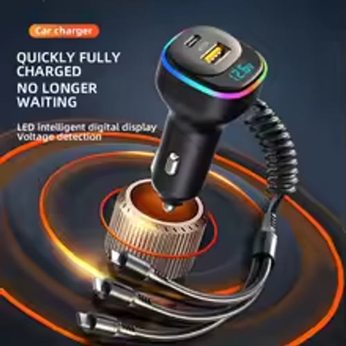​K2 Car Charger · Retractable 3-in-1 Cable · 7-Color LED Light