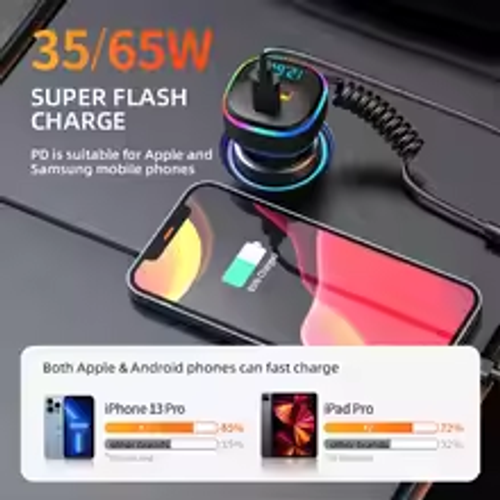 ​K2 Car Charger · Retractable 3-in-1 Cable · 7-Color LED Light