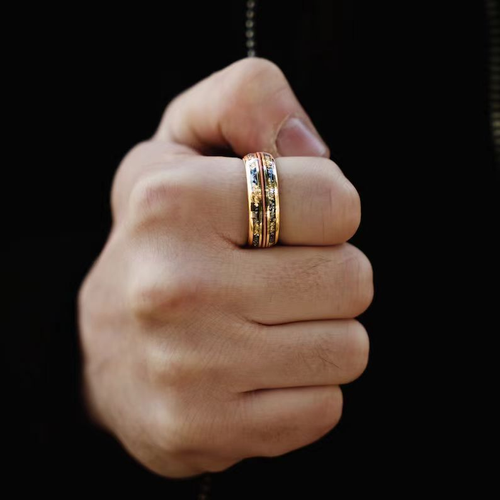 High quality tungsten steel men's gold-plated ring with guitar string band ring