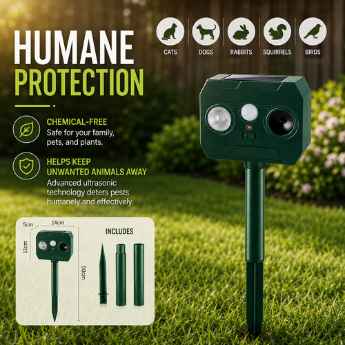 Solar Ultrasonic Animal Repeller 🌿 Outdoor Garden Pest Deterrent