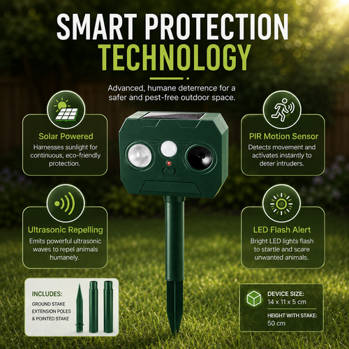 Solar Ultrasonic Animal Repeller 🌿 Outdoor Garden Pest Deterrent