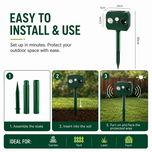 Solar Ultrasonic Animal Repeller 🌿 Outdoor Garden Pest Deterrent