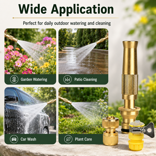 Brass Garden Hose Nozzle Set 🌟 Adjustable Water Spray Modes – Durable Metal Jet & Mist Sprayer for Garden, Car Wash & Plant Care
