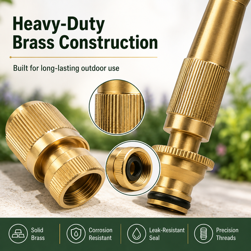 Brass Garden Hose Nozzle Set 🌟 Adjustable Water Spray Modes – Durable Metal Jet & Mist Sprayer for Garden, Car Wash & Plant Care