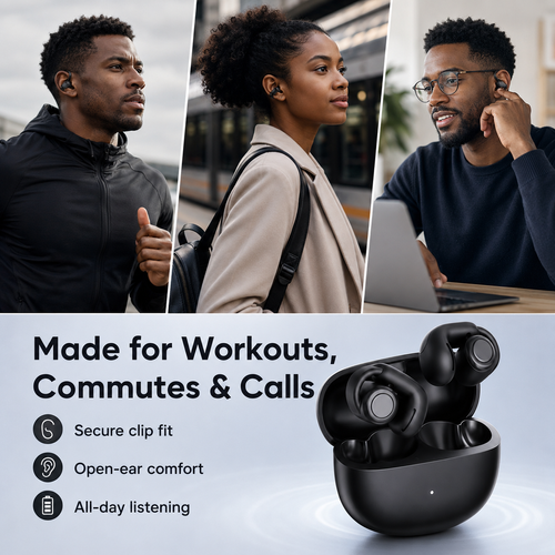 V12 Open Ear Clip Earbuds 🎧 Bluetooth 5.3 HiFi Wireless Headphones