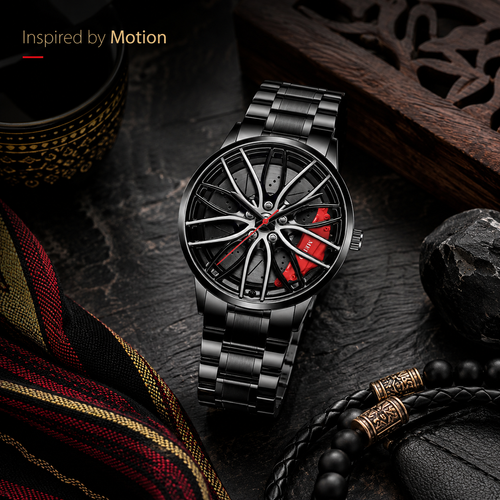 Rim Wheel Design Men Watch ⌚ Black Steel Quartz Sport Watch