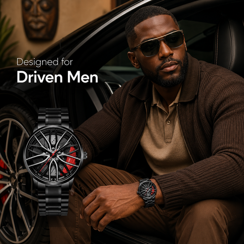 Rim Wheel Design Men Watch ⌚ Black Steel Quartz Sport Watch