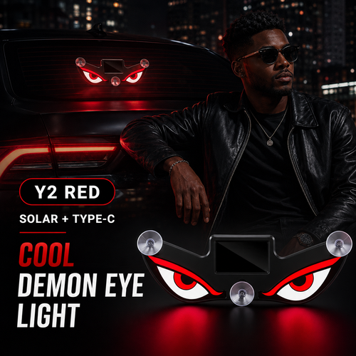 Demon Eye LED Car Ambient Light 👁️ Solar + Type-C Rear Window Light