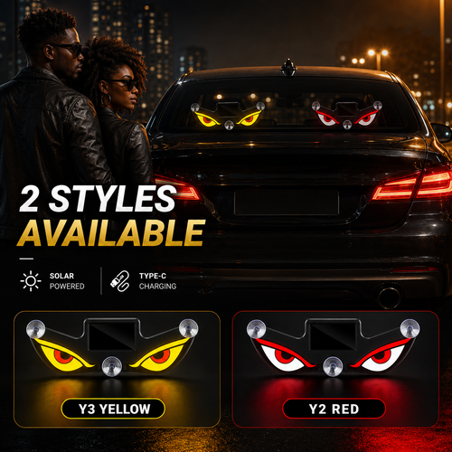Demon Eye LED Car Ambient Light 👁️ Solar + Type-C Rear Window Light