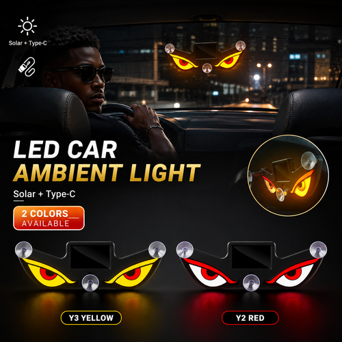 Demon Eye LED Car Ambient Light 👁️ Solar + Type-C Rear Window Light