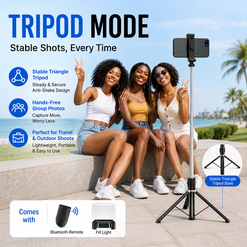 1.7M Selfie Stick Tripod 📸 Bluetooth Remote + Fill Light