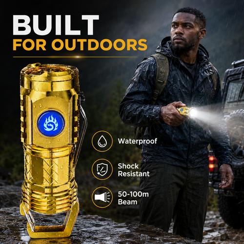 Golden LED Rechargeable Flashlight USB-C 450LM Portable Camping Torch for Outdoor, Emergency & Daily Use