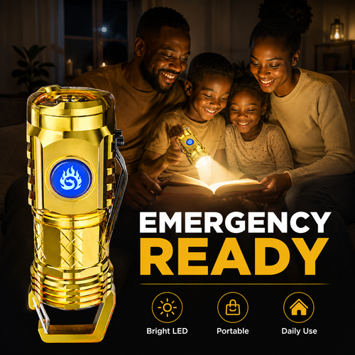 Golden LED Rechargeable Flashlight USB-C 450LM Portable Camping Torch for Outdoor, Emergency & Daily Use