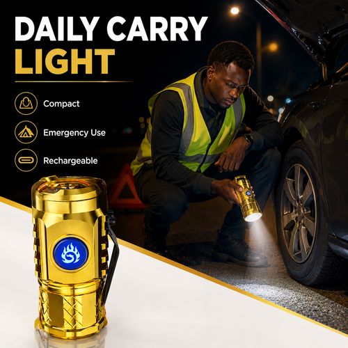 Golden LED Rechargeable Flashlight USB-C 450LM Portable Camping Torch for Outdoor, Emergency & Daily Use