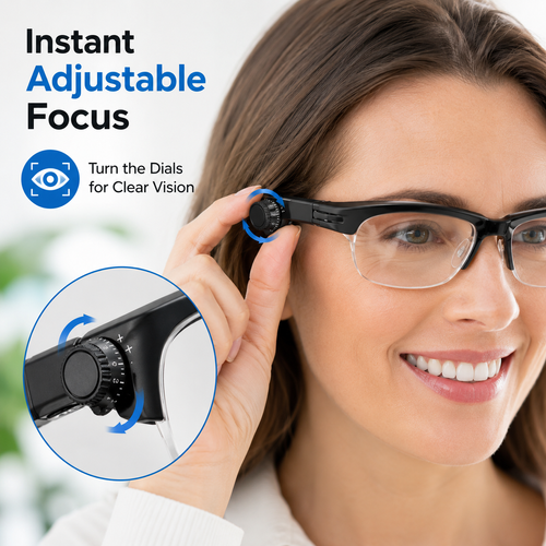 Adjustable Focus Glasses -6D to +3D Self-Adjusting Eyewear for Reading & Distance Vision Unisex Lightweight Glasses