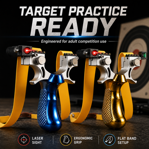 Laser Slingshot Pro High Precision Alloy Slingshot with Red Laser Sight Quick Press Flat Band Hunting Target Practice Slingshot Blue Gold