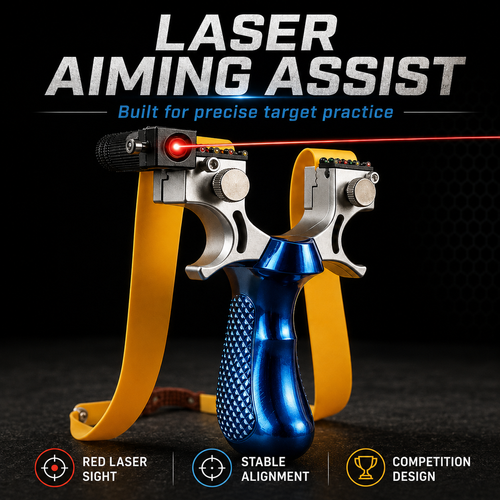 Laser Slingshot Pro High Precision Alloy Slingshot with Red Laser Sight Quick Press Flat Band Hunting Target Practice Slingshot Blue Gold
