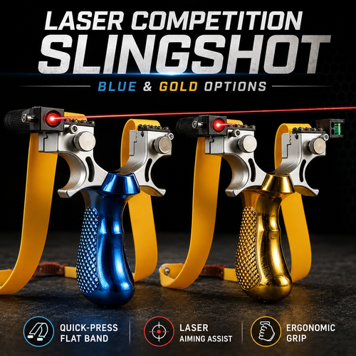 Laser Slingshot Pro High Precision Alloy Slingshot with Red Laser Sight Quick Press Flat Band Hunting Target Practice Slingshot Blue Gold