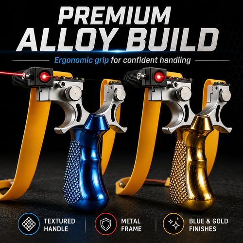 Laser Slingshot Pro High Precision Alloy Slingshot with Red Laser Sight Quick Press Flat Band Hunting Target Practice Slingshot Blue Gold