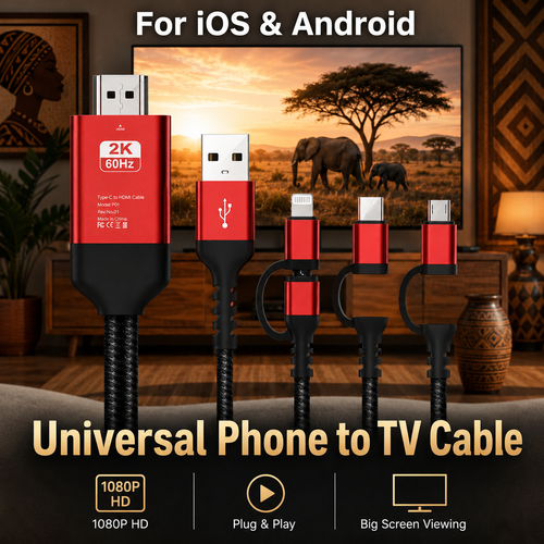 Phone to TV HDMI Cable 1080P 60Hz Universal Screen Mirroring Adapter for iPhone Android Plug and Play HDTV Display Cable