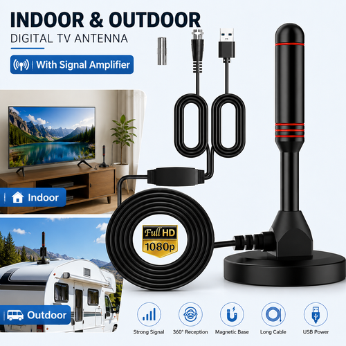Digital TV Antenna Indoor Outdoor HD 1080P DVB-T2 DTMB Signal Booster TV Antenna with Amplifier Free Local Channels Reception