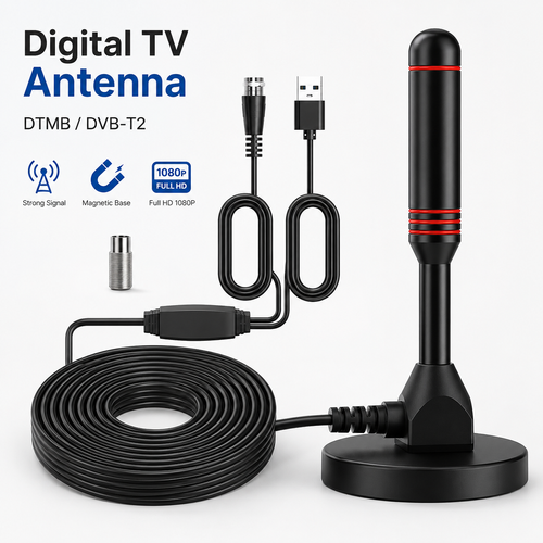 Digital TV Antenna Indoor Outdoor HD 1080P DVB-T2 DTMB Signal Booster TV Antenna with Amplifier Free Local Channels Reception