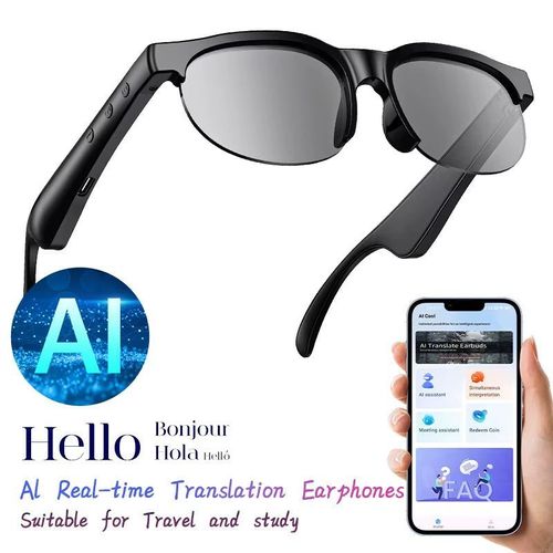 AI Smart Translation Glasses Real-Time Voice Translator Bluetooth Call Smart Sunglasses AI Assistant HD Audio Travel Business Glasses