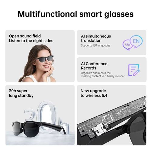 AI Smart Translation Glasses Real-Time Voice Translator Bluetooth Call Smart Sunglasses AI Assistant HD Audio Travel Business Glasses