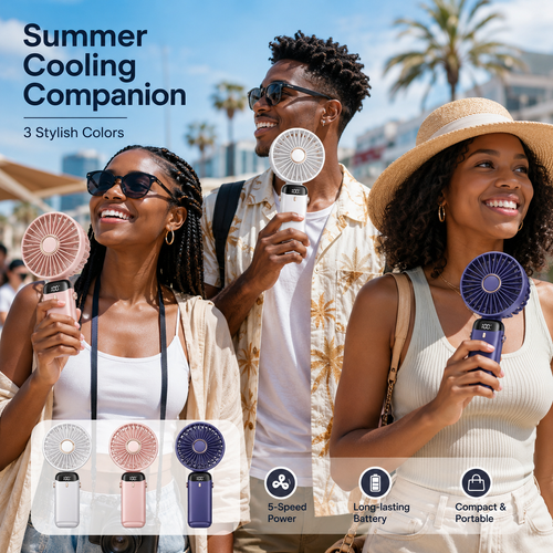Portable Neck Fan Rechargeable Mini Cooling Fan 5 Speed LED Display Handheld Desktop Wearable 3 in 1 Summer Cooling Fan