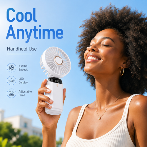 Portable Neck Fan Rechargeable Mini Cooling Fan 5 Speed LED Display Handheld Desktop Wearable 3 in 1 Summer Cooling Fan