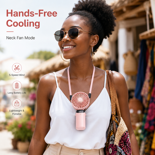Portable Neck Fan Rechargeable Mini Cooling Fan 5 Speed LED Display Handheld Desktop Wearable 3 in 1 Summer Cooling Fan