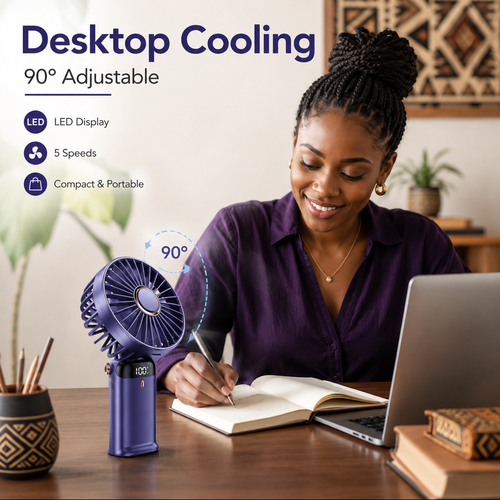 Portable Neck Fan Rechargeable Mini Cooling Fan 5 Speed LED Display Handheld Desktop Wearable 3 in 1 Summer Cooling Fan