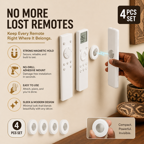 4PCS Magnetic Remote Control Holder No Drill Wall Mount Remote Organizer Strong Adhesive TV AC Remote Storage Space Saving Home Organizer