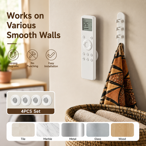 4PCS Magnetic Remote Control Holder No Drill Wall Mount Remote Organizer Strong Adhesive TV AC Remote Storage Space Saving Home Organizer
