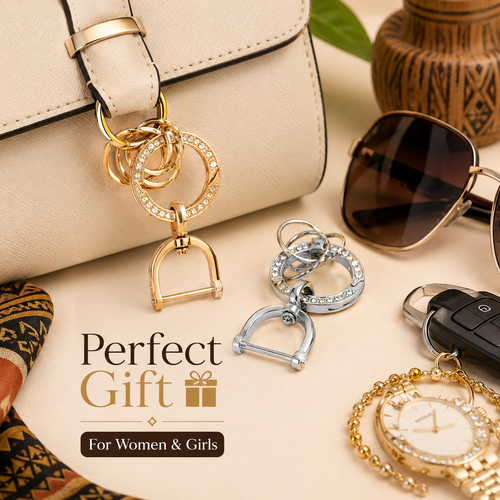 2PCS Rhinestone Keychain Set Gold and Silver Luxury Bag Charm Car Key Holder for Women