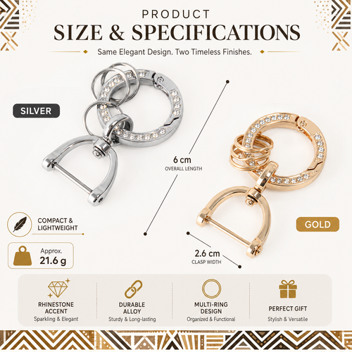 2PCS Rhinestone Keychain Set Gold and Silver Luxury Bag Charm Car Key Holder for Women