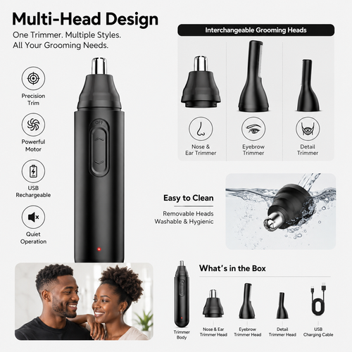 Electric Nose Hair Trimmer Waterproof USB Rechargeable Painless Ear Nose Grooming Device Portable Men Women Personal Care Trimmer