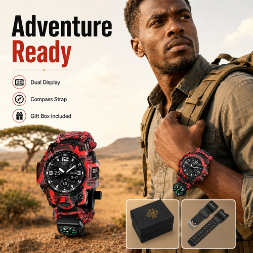 Tactical Sports Watch Military Waterproof Digital Analog Watch Men Outdoor Chronograph LED Watch with Gift Box Extra Strap 4 Colors