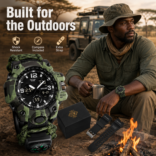 Tactical Sports Watch Military Waterproof Digital Analog Watch Men Outdoor Chronograph LED Watch with Gift Box Extra Strap 4 Colors
