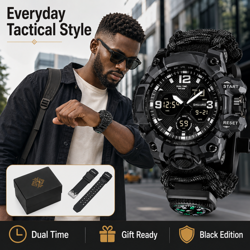 Tactical Sports Watch Military Waterproof Digital Analog Watch Men Outdoor Chronograph LED Watch with Gift Box Extra Strap 4 Colors