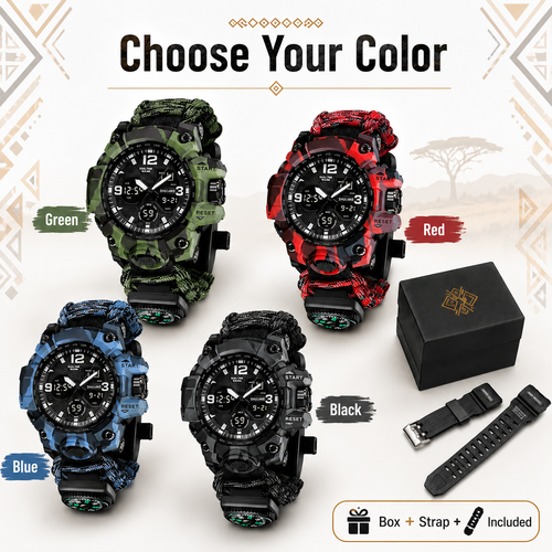 Tactical Sports Watch Military Waterproof Digital Analog Watch Men Outdoor Chronograph LED Watch with Gift Box Extra Strap 4 Colors