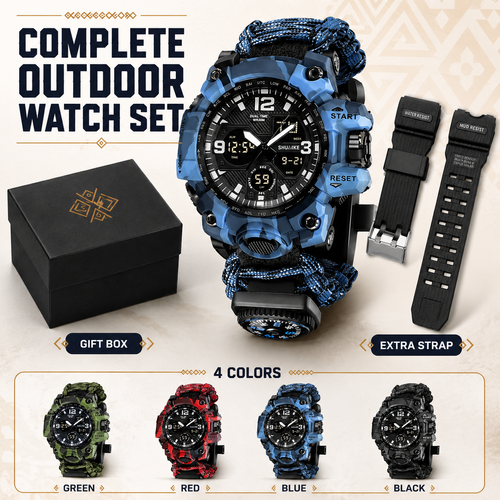 Tactical Sports Watch Military Waterproof Digital Analog Watch Men Outdoor Chronograph LED Watch with Gift Box Extra Strap 4 Colors