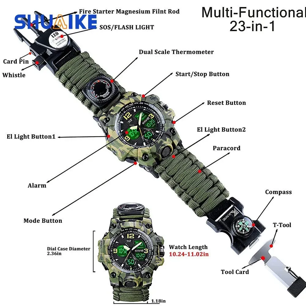 Tactical Sports Watch Military Waterproof Digital Analog Watch Men Outdoor Chronograph LED Watch with Gift Box Extra Strap 4 Colors