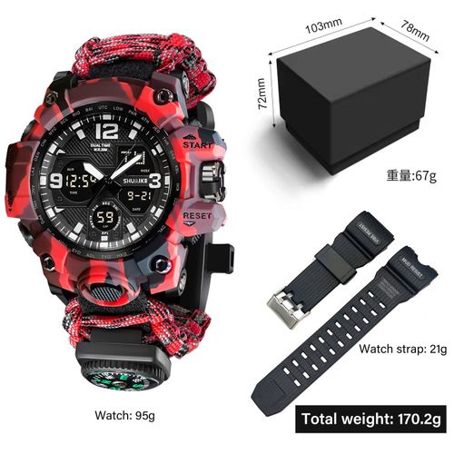 Tactical Sports Watch Military Waterproof Digital Analog Watch Men Outdoor Chronograph LED Watch with Gift Box Extra Strap 4 Colors