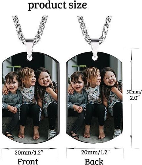 Personalized Double Sided Photo Text + Icon Necklace Men's Custom Necklace with Picture