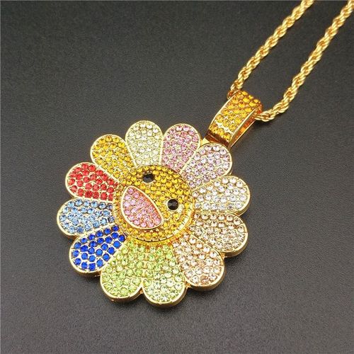 Sunflower Smiley Face Hip Hop Necklace