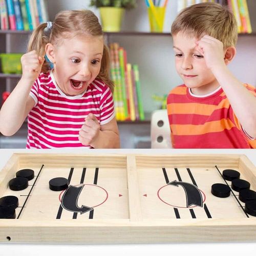 Fast Sling Puck Game - Fast Action Super Foosball Table Desktop Battle Slingshot Wooden Air Hockey Board Game -Guaranteed Fun for Family Game Night or Friends Party